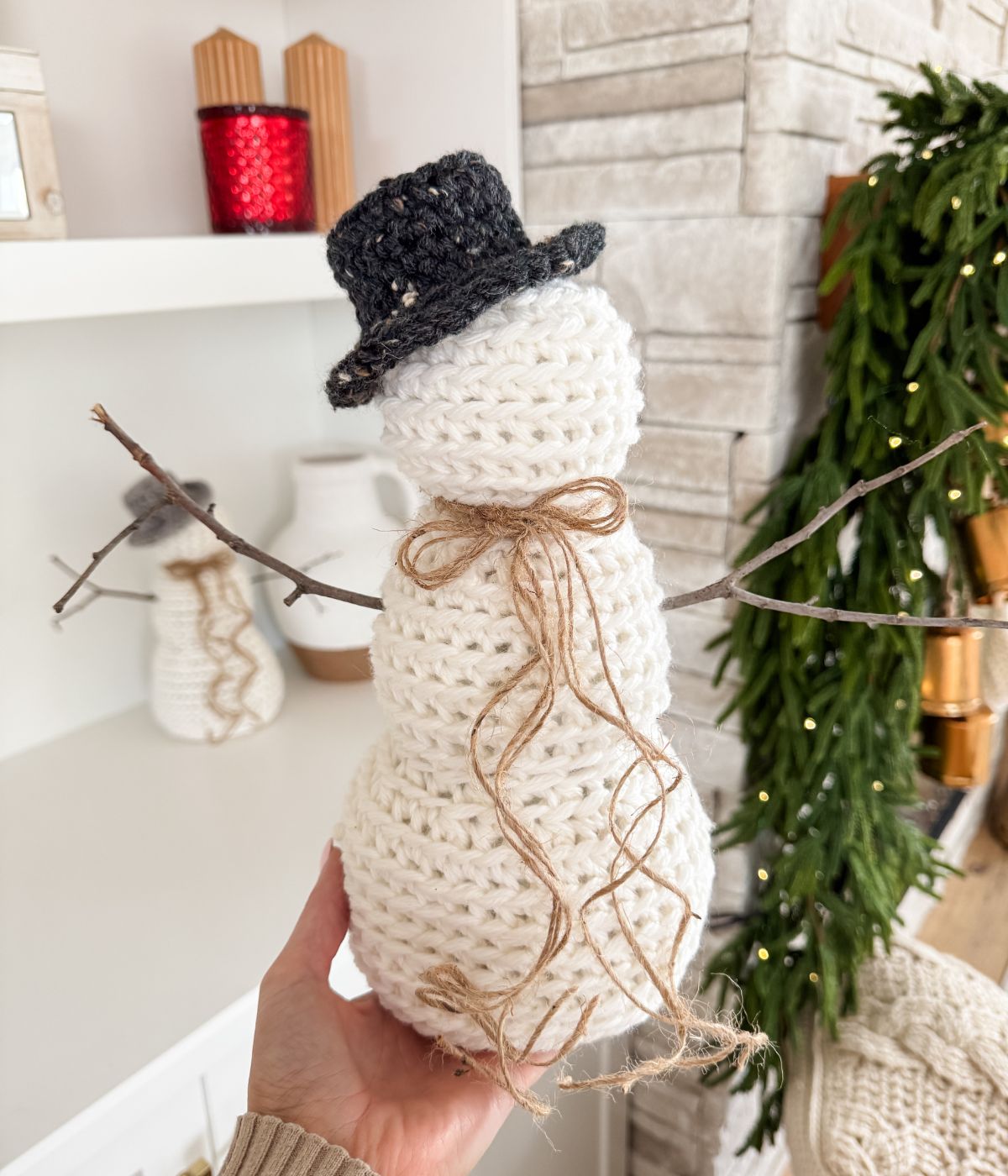 free easy crochet snowman pattern: rustic farmhouse snowman - mj's